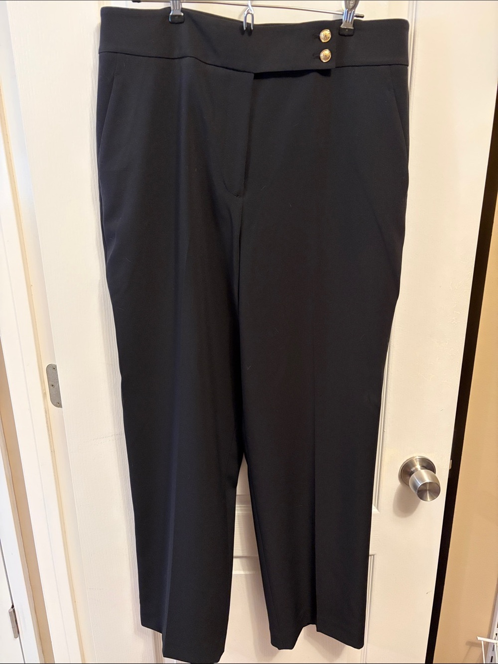 Elie Tahari Black Straight-Leg Trousers with Gold Buttons